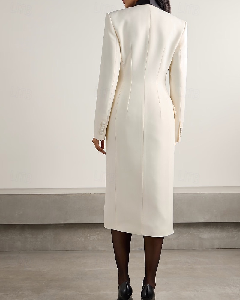 Robe Veste Col Châle À Double Boutonnage Robe Tuxedo A-Line Robe Mère de la Mariée Élégante Simple Minimaliste Décolleté en V Longueur Sol Satin Crépon Manches Longues avec Boutons 2025 de 2025 ? $159.99 –P3