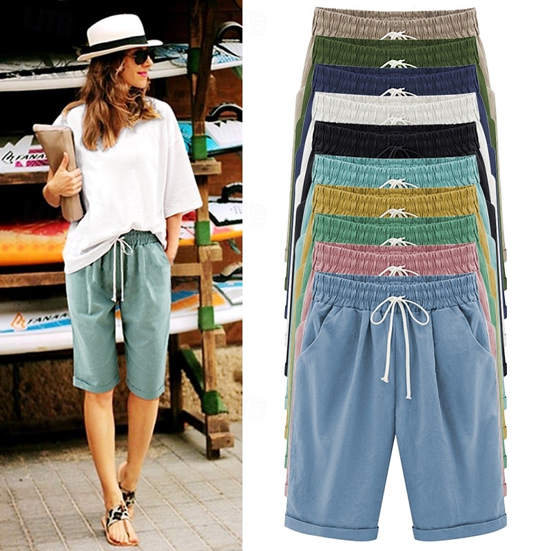 Dames Broeken Basic Casual Heldere kleur Huis Dagelijks Licht Blauw Grasgroen Meer groen Zwart Wit Zomer 2025 - $17.99 –P1