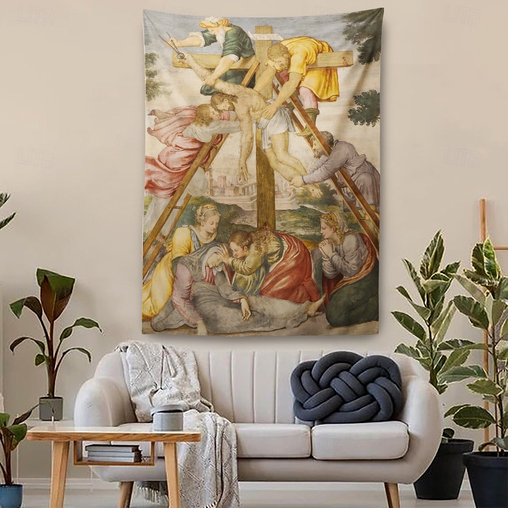 Middeleeuwse Wandtapijt Middeleeuwse Wandtapijt Religieuze Kunst Groot Muur Decor Fotografie Achtergrond Thuis Slaapkamer Woonkamer Decoratie De Doop van Christus 2026 - $19.99 –P7