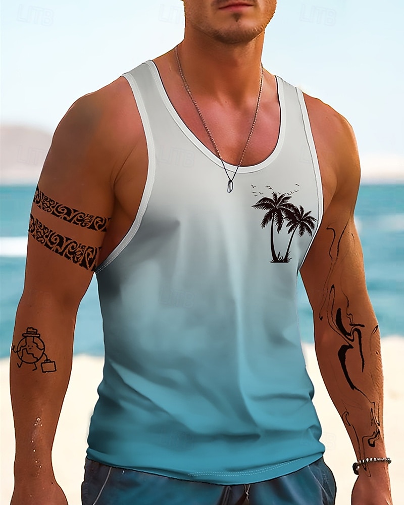 Per uomo Canotta Maglietta smanicata Canottiera Maglietta senza maniche Senza Maniche Girocollo Estate Sfumatura Albero di Cocco Moda Designer Essenziale Stampato Vacanza Streetwear Uscire Blu del 2026 a $12.99 –P2