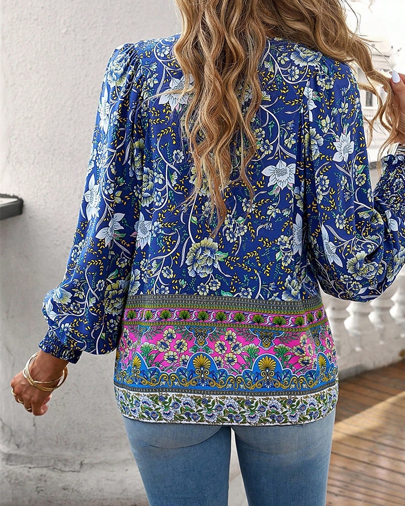 Damen Hemd Boho-Hemd Sommeroberteile Blume Täglich Stilvoll Lässig Langarm V Ausschnitt Normale Oberteile Arbeit Täglich Ferien Druck Rosa Marineblau Blau Frühling Herbst 2025 - $22.99 –P11