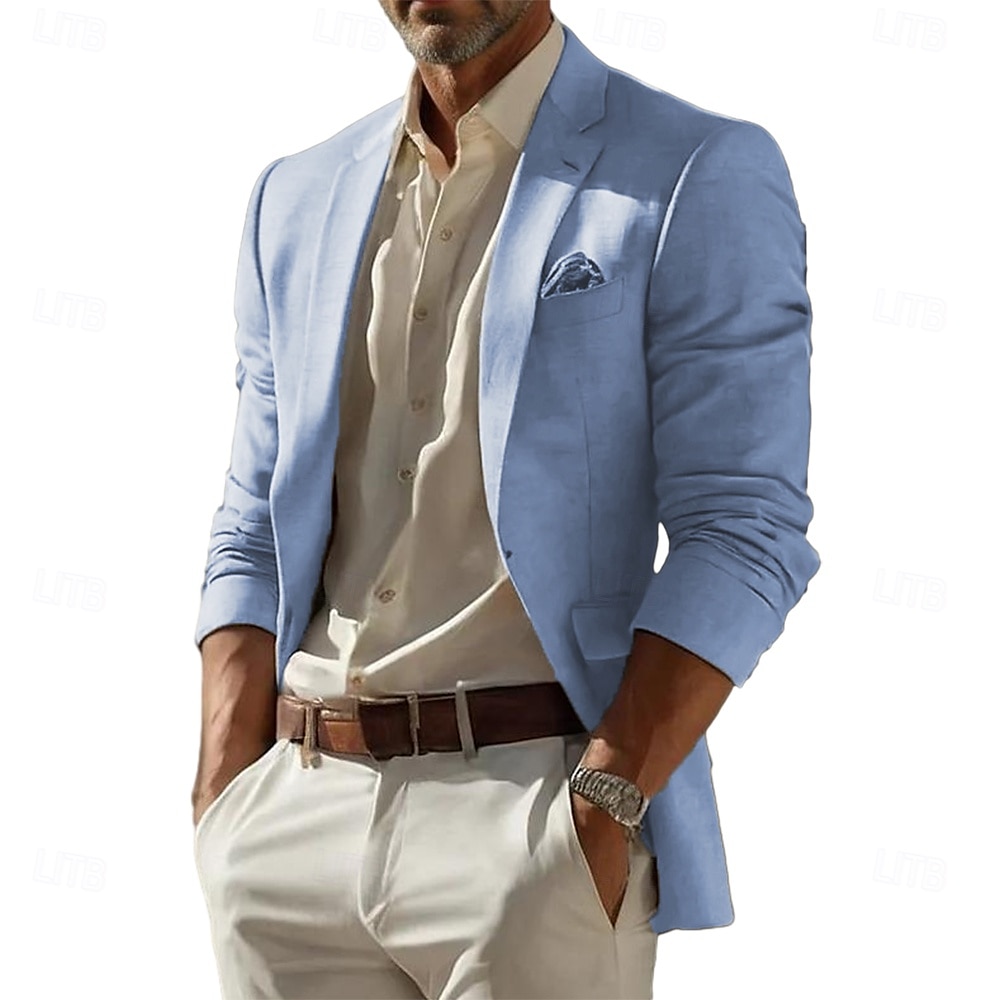 Herre Blazer i lin Sport Coat Mote Fritid Ensfarget Blazer Sjø blå Himmelblå Mørkegrå Standard passform Enkelt Brystet Enn-knapp 2025 - $75.99 –P5
