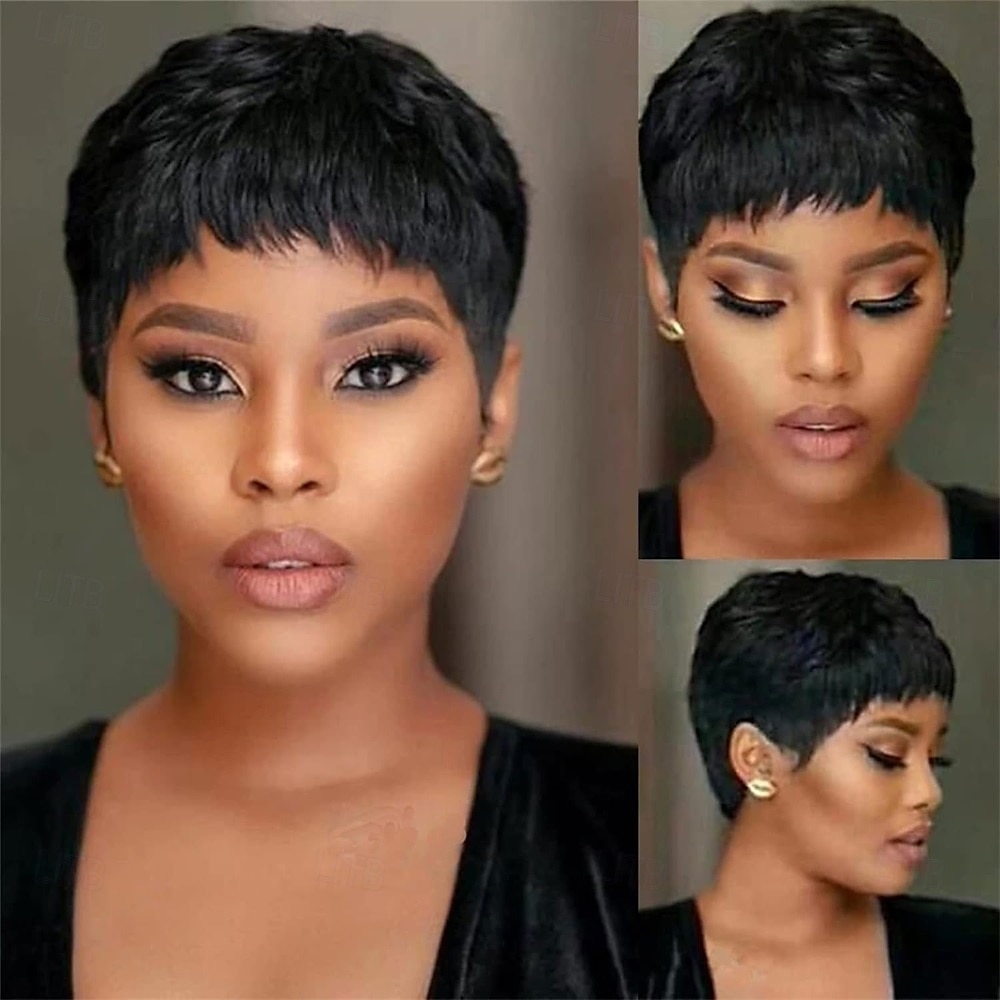 Pixie cut pruik synthetische pruik voor zwarte vrouwen zwarte kleur 2025 - $24.99 –P3