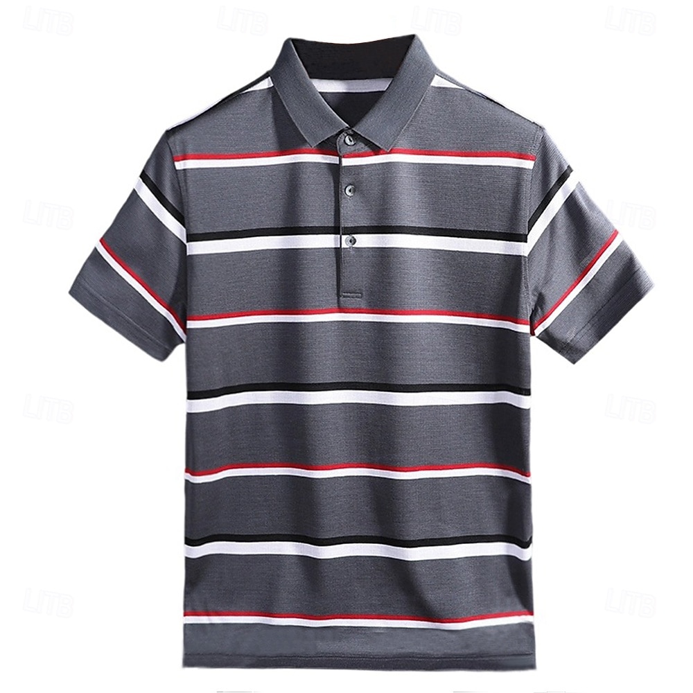 Herren Poloshirt aus Seide, Baumwolle und Lyocell, formelle Arbeit, Turndown, kurze Ärmel, Basic, formal, gestreift, Streifendruck, Sommer, normale Passform, schwarz-grün 2025 - $57.99 –P11