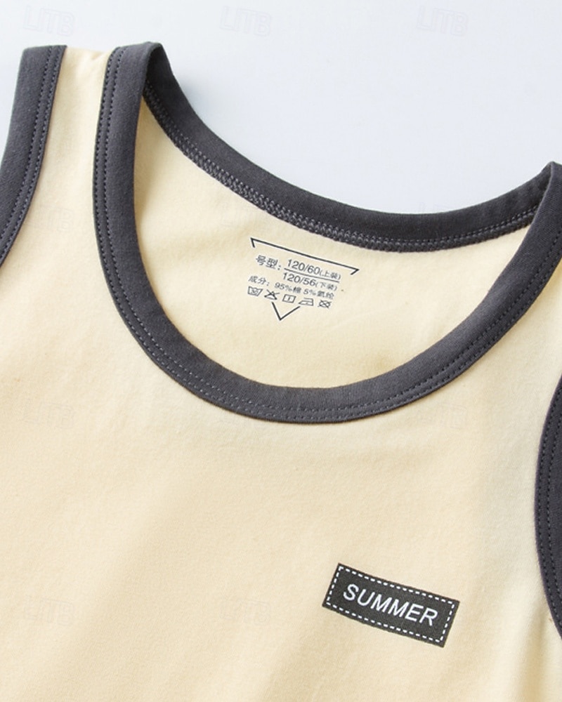 Barn Pojkar Stridsvagn Tee Färgblock Ärmlös Barn Top Utekväll Grundläggande Sommar Vit 4 år + 2025 - $5.99 –P7