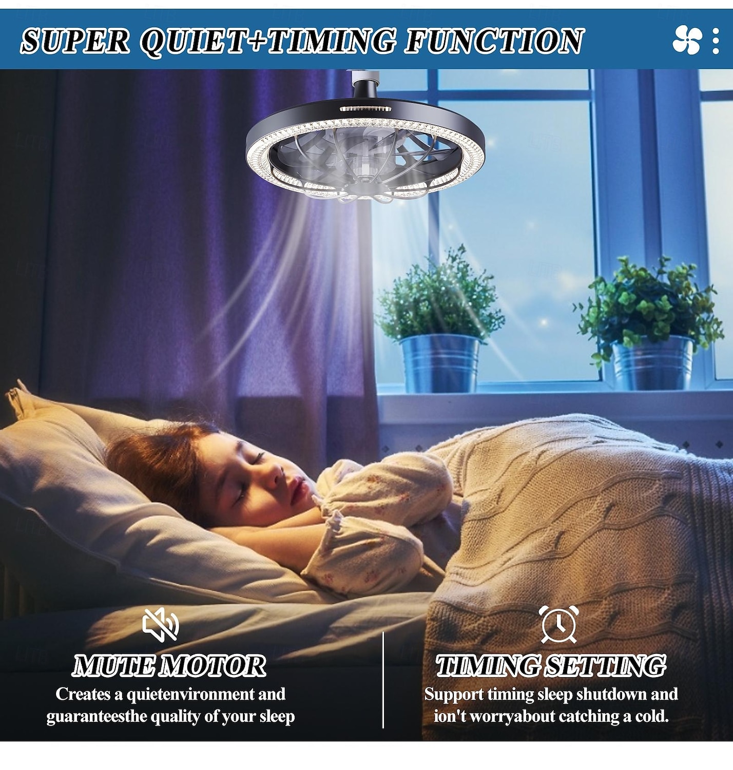 1 Pc E26/27 Socket Ceiling Fan Light Remote Control Three Color Adjustable Wind Speed Timing Adjustable Dining Room Bedroom Living Room Ceiling Fan Light 100-240v 2025 - $65.99 –P11