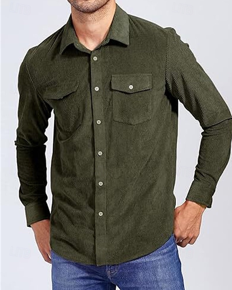 Per uomo Giacca Camicia Giacca di transizione Quotidiano Leggero Tasca Primavera Autunno Semplice Casual Bavero Regolare Nero Verde militare Caffè Giacca del 2025 a $24.99 –P1
