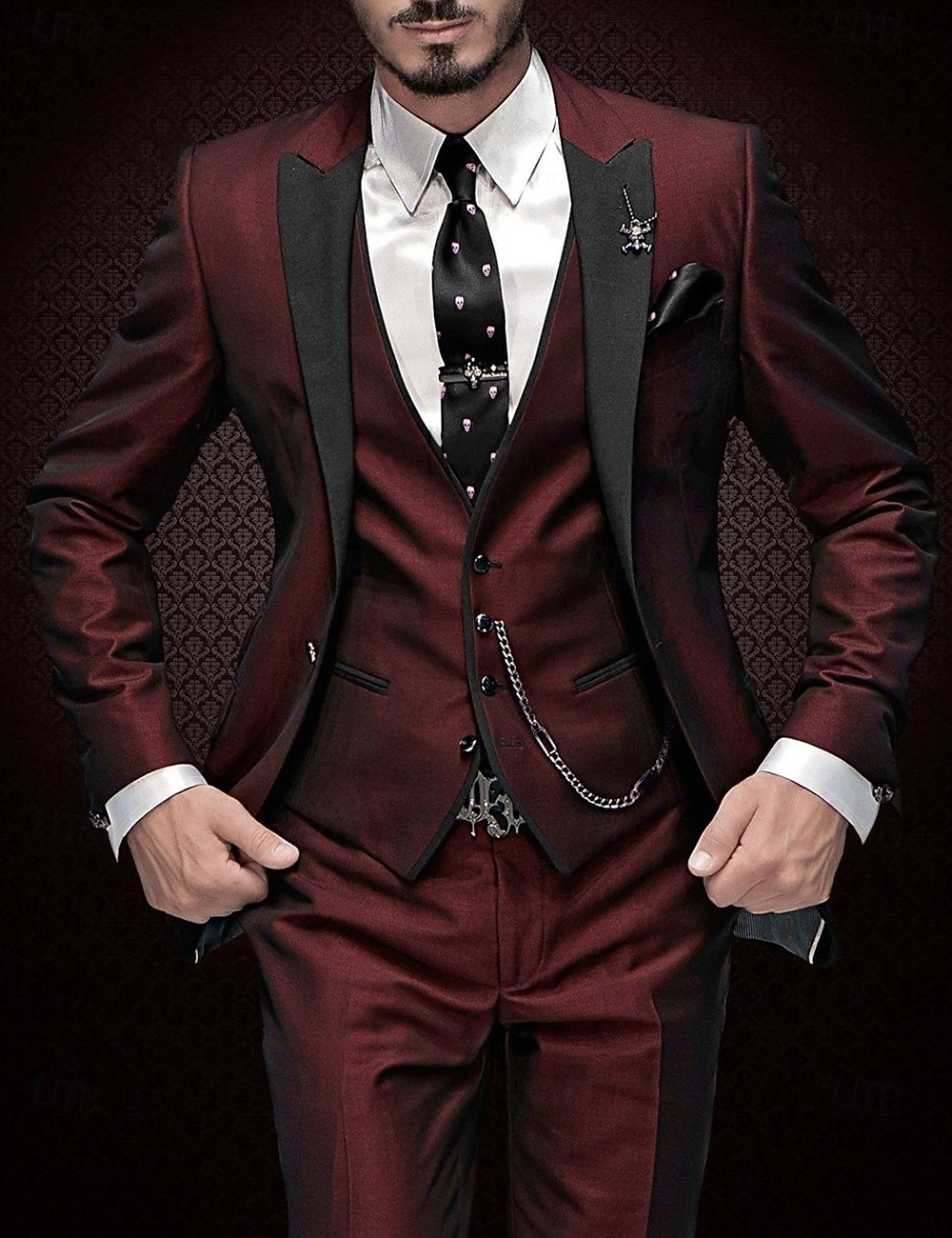 Burgundy Gray Men's Suits Wedding Party Suits Solid Colored 3 Piece Tuxedo Daily Business Plus Size Single Breasted One-buttons 2025 - $153.99 –P4