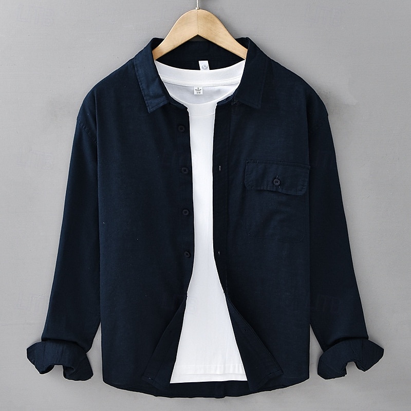Men's Shirt Linen Shirt Casual Shirt Button Up Shirt Cotton Shirt Plain Vacation Hawaiian White Navy Blue Blue Beige Long Sleeve Lapel Spring Fall Clothing Apparel Button-Down 2025 - $42.99 –P6