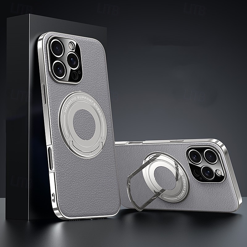 Magnetic Leather Phone Case for iPhone 16/15/14/13 Pro Max – Shockproof Back Cover with Ring Kickstand, Wireless Charging Support 2025 - $27.99 –P7