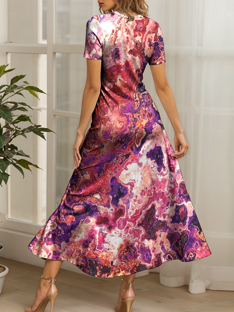 Pentru femei Rochie Maxi Rochie casual Rochie A line Rochie de vară Elegant Vacanță Casual Fit regulat Grafic Abstract Imprimare de marmură Manșon scurt Pătrat Roșu-aprins Albastru piscină Mov Trifoi 2025 - $31.99 –P2