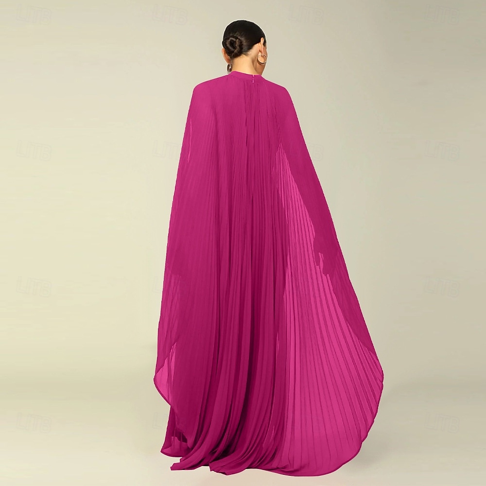 Abiti A-Line Quinceanera elegante abito formale matrimonio lunghezza al pavimento maniche lunghe scollo alto chiffon con pieghe del 2025 a $119.99 –P8