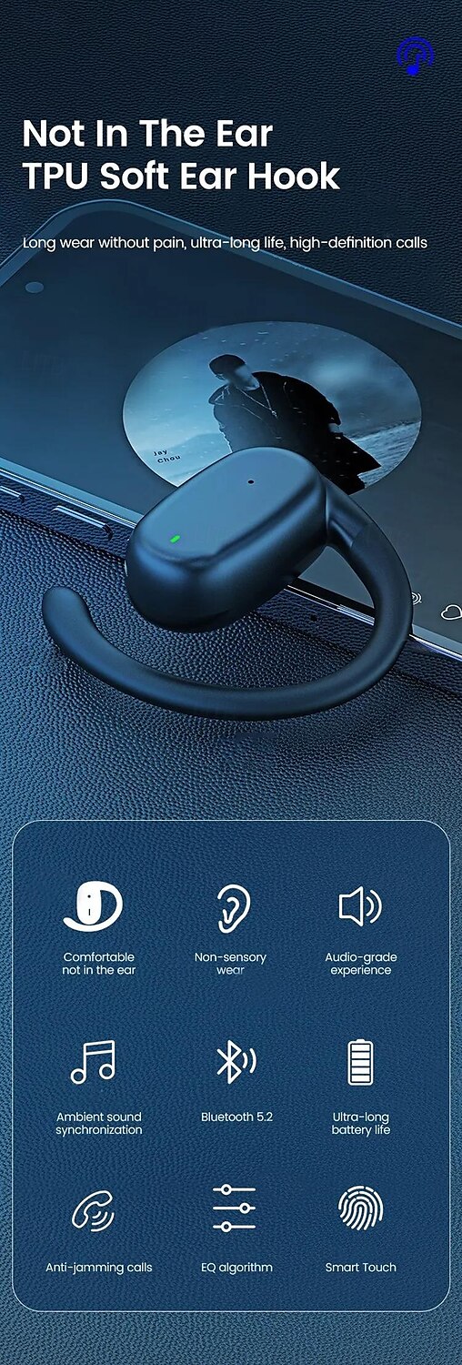 YJ76 TWS Ear Hook Headphones Bluetooth 5.2 – Open-Ear Design, HiFi Stereo, Noise Cancelling Mic, Long Battery Life, Waterproof, for Workout Travel Gaming 2025 - $20.99 –P1
