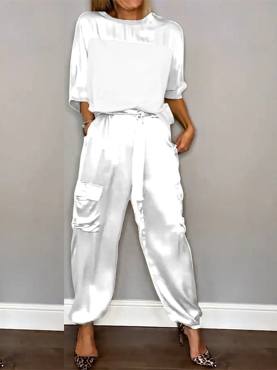 Completo da Donna di 2 Pezzi Moda Streetwear Pantaloni Giornalieri Manica 3/4 Collo Rotondo Colore Solido Casual Giornaliero Nero Bianco Rosso Estate Vestibilità Regolare del 2025 a $37.99 –P7