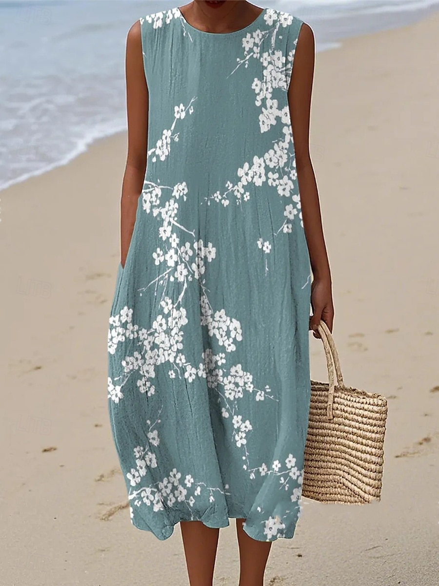 Femmes Robe Midi Robe d'Été Vacances Occasionnel Boho Sortir Fleuri Graphique Sans manches Col Rond Blanche Bleu Vert Kaki Été Printemps de 2025 ? $28.99 –P5