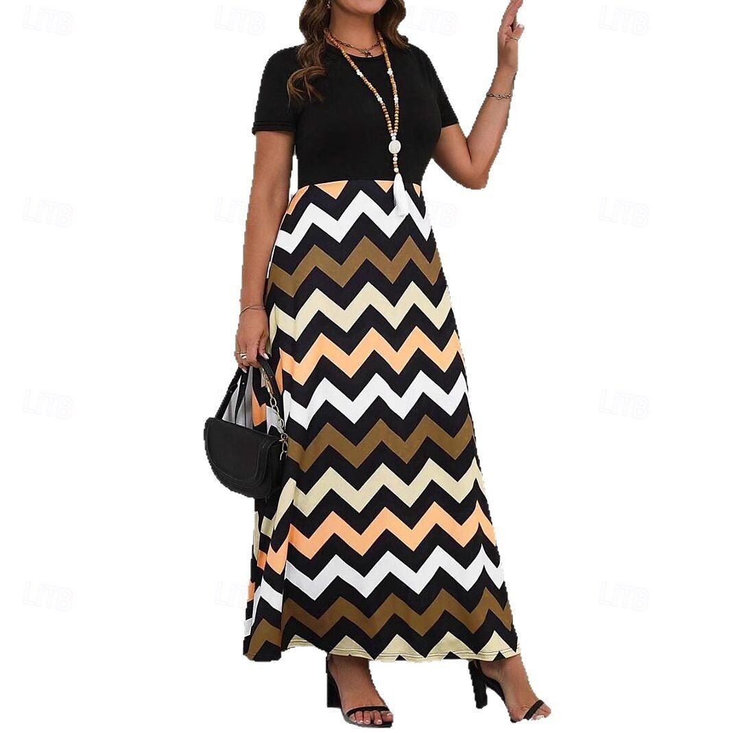 Damen Maxikleid A Linie Kleid Sommerkleid Lässig Täglich Normale Passform Geometrisch Kurzarm Rundhalsausschnitt Gelb Sommer 2025 - $23.99 –P3
