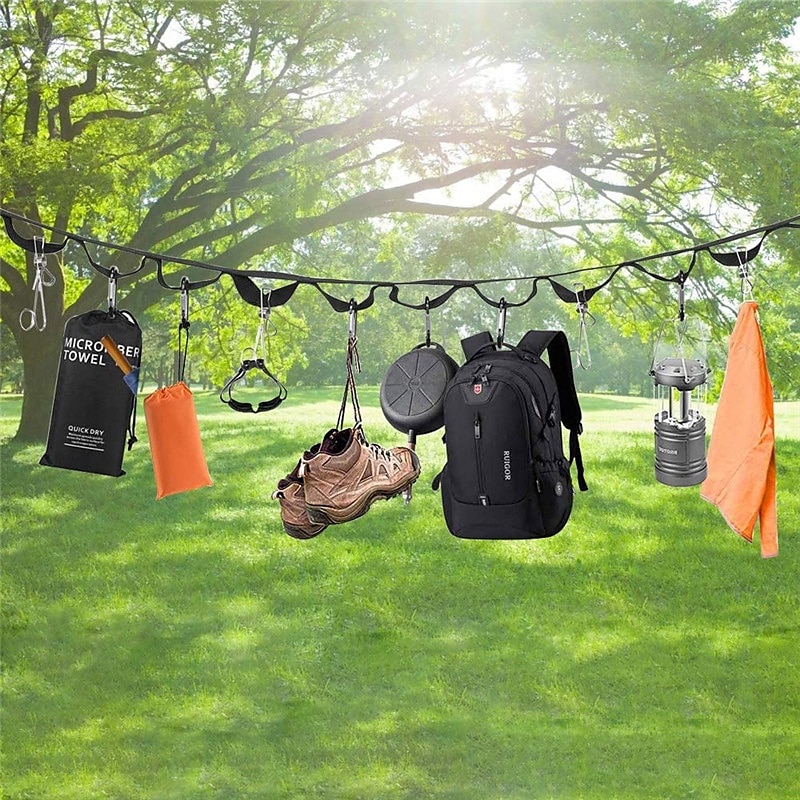 Varal de acampamento ao ar livre, cinto de armazenamento para acampamento, cordão multifuncional para barraca, 19 argolas com fivela de montanhismo de 2025 por $15.99 –P3