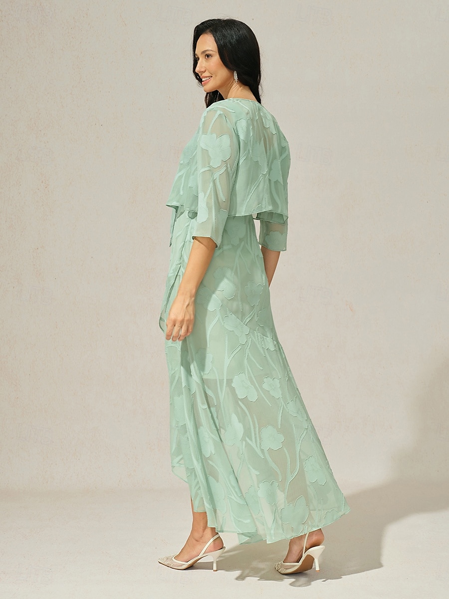 Dame Trekker på skuldrene Helfarge Elegant Stilfull Grunnleggende 3/4 ermer Asymmetrisk Crop Tops Bryllupsgjest Strandbryllup Paljetter Lapper Salvie Grøn Sommer Vår Høst 2025 - $39.99 –P5