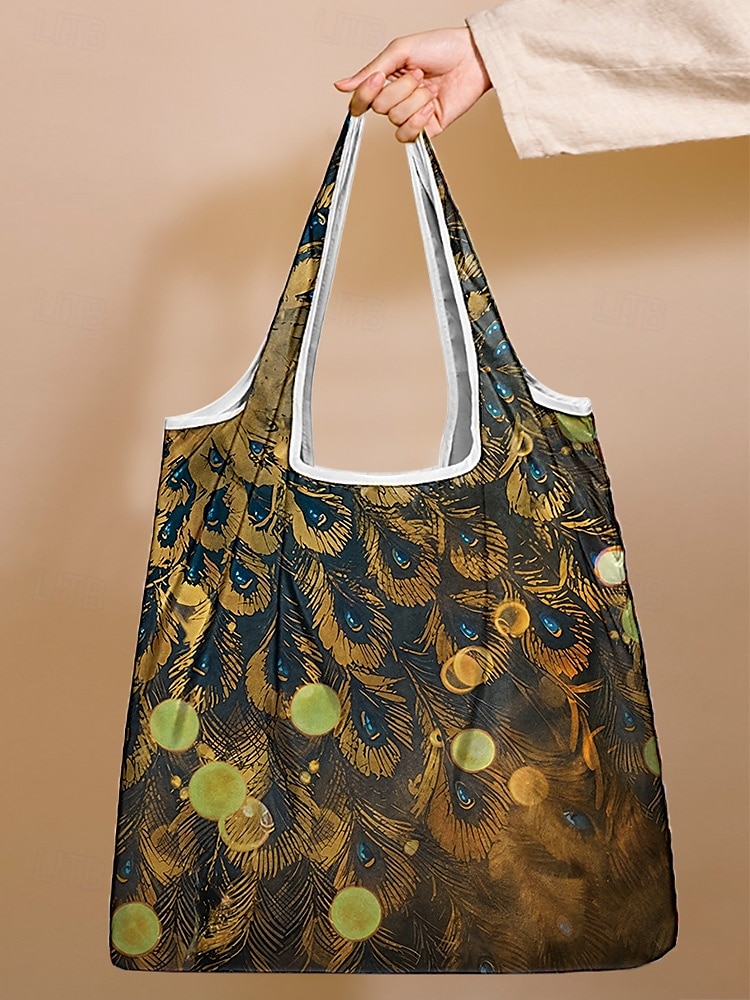 Sac fourre-tout pliable à imprimé paon pour femme - Sac de courses réutilisable de grande capacité avec un design aquarelle élégant, léger et élégant, idéal pour un usage quotidien, les voyages et les achats écologiques de 2025 ? $14.99 –P4