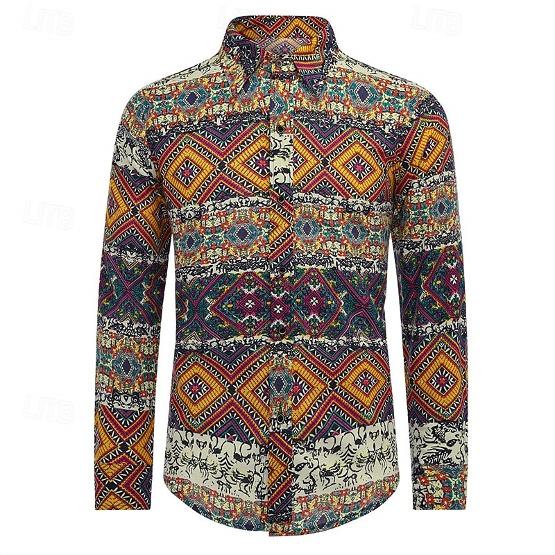 Retro / vintage Boho 1970 Koszula Hipisowskie Niejednolita całość Psychodeliczny Strój na bal maskowy Męskie Halloween Karnawał taniec uliczny Impreza w stylu retro Festiwal Dla dorosłych Koszula 2026 - $27.99 –P6