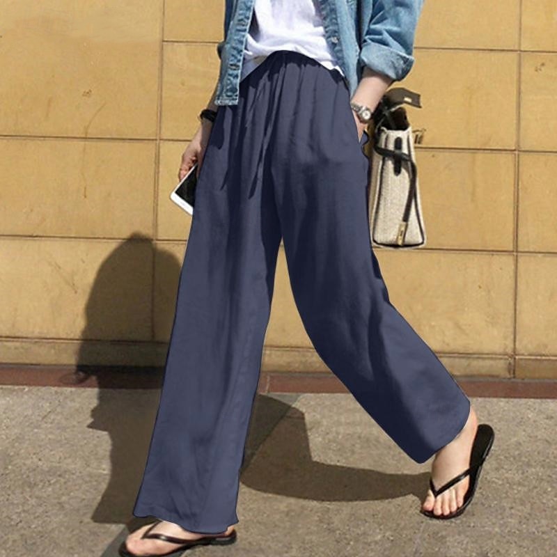 Per donna Pantaloni in cotone e lino Moda Streetwear Comfort Lunghezza intera Naturale Semplice Elastico in vita Comodo All'aperto Confortevole Streetwear Abbigliamento quotidiano Uscire Nero Blu del 2025 a $27.99 –P5