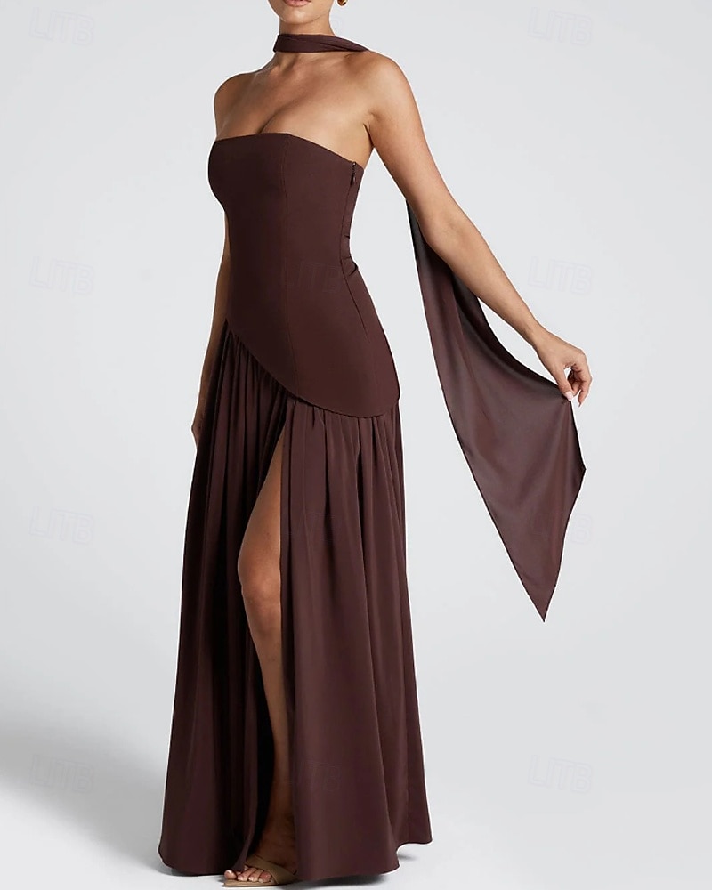 Damen Langes Kleid Maxikleid Weißes Kleid Abschlusskleid Partykleid Mode Party Abendgesellschaft Ausgehen Normale Passform Einfach Ärmellos Trägerlos Weiß Gelb Wein Marineblau Sommer 2025 - $29.99 –P6