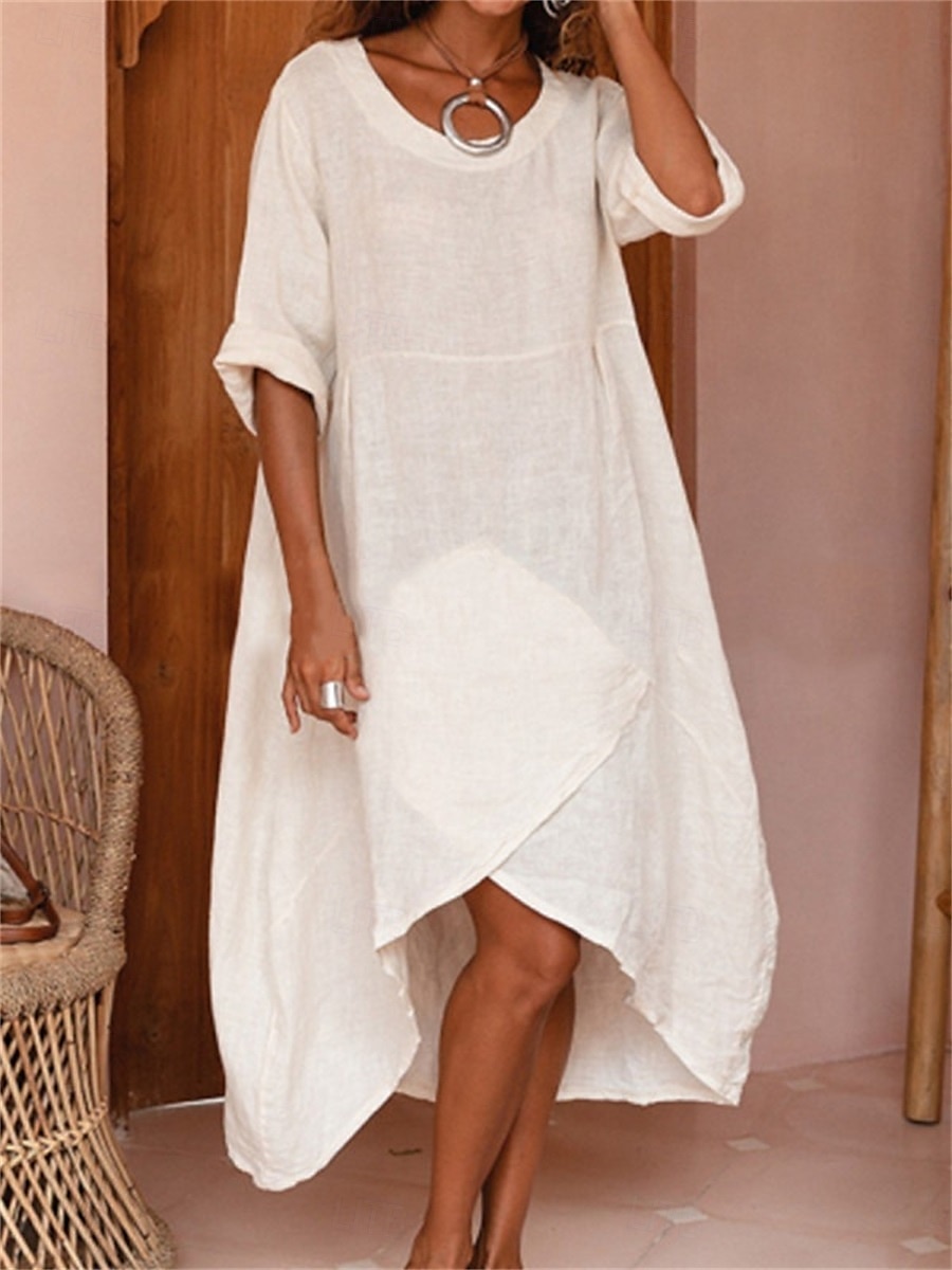 Femmes Robe Midi Robe trapèze Robe d'été Occasionnel Quotidien Coupe Ample Uni Manche 3/4 Encolure en V Blanche Violet Vert Vert Véronèse Été de 2025 ? $26.99 –P1