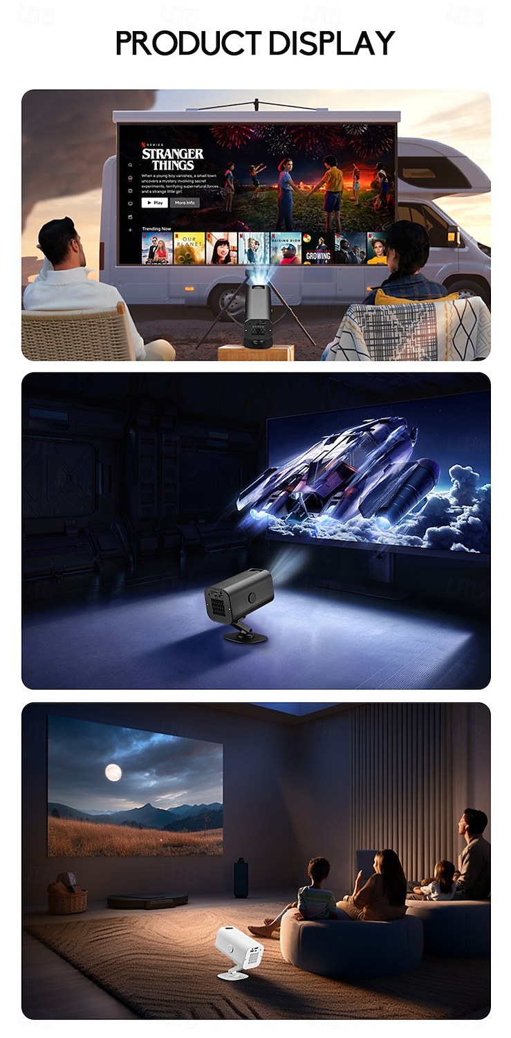 2025年 ミニスマートプロジェクター 30000 ルーメン、1080p 対応、300 インチディスプレイ、180 度回転、手動フォーカス、高コントラスト、ゲーム用インテリジェントチップ コレクション – $87.99 –P15