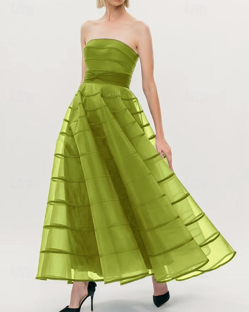 A-Linien Cocktailkleider Kreppkleid formelles Hochzeitskleid Tee-langes Maxikleid ärmellos strapless Nylon mit Schleife(n) 2025 - $159.99 –P7