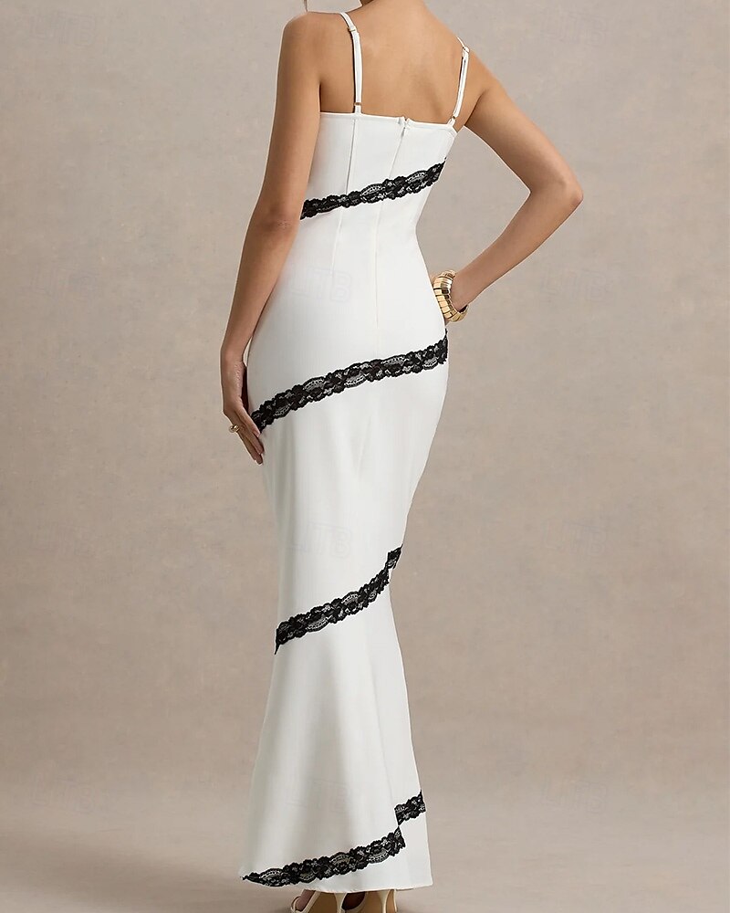 Abiti da ballo mermaid  trumpet Elegante abito semi formale matrimonio lunghezza a terra senza maniche bretelle spaghetti crepe elasticizzato con applicazioni in pizzo del 2025 a $144.99 –P3
