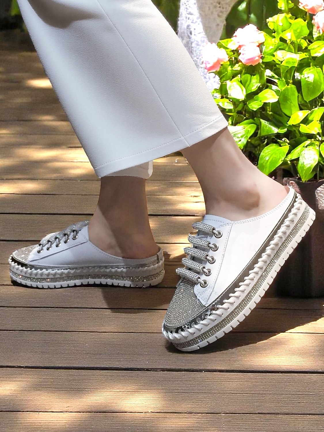 женские серебристые металлические кроссовки-слипоны с блестками, повседневная обувь на платформе для повседневной носки и свиданий 2026 - $46.99 –P3