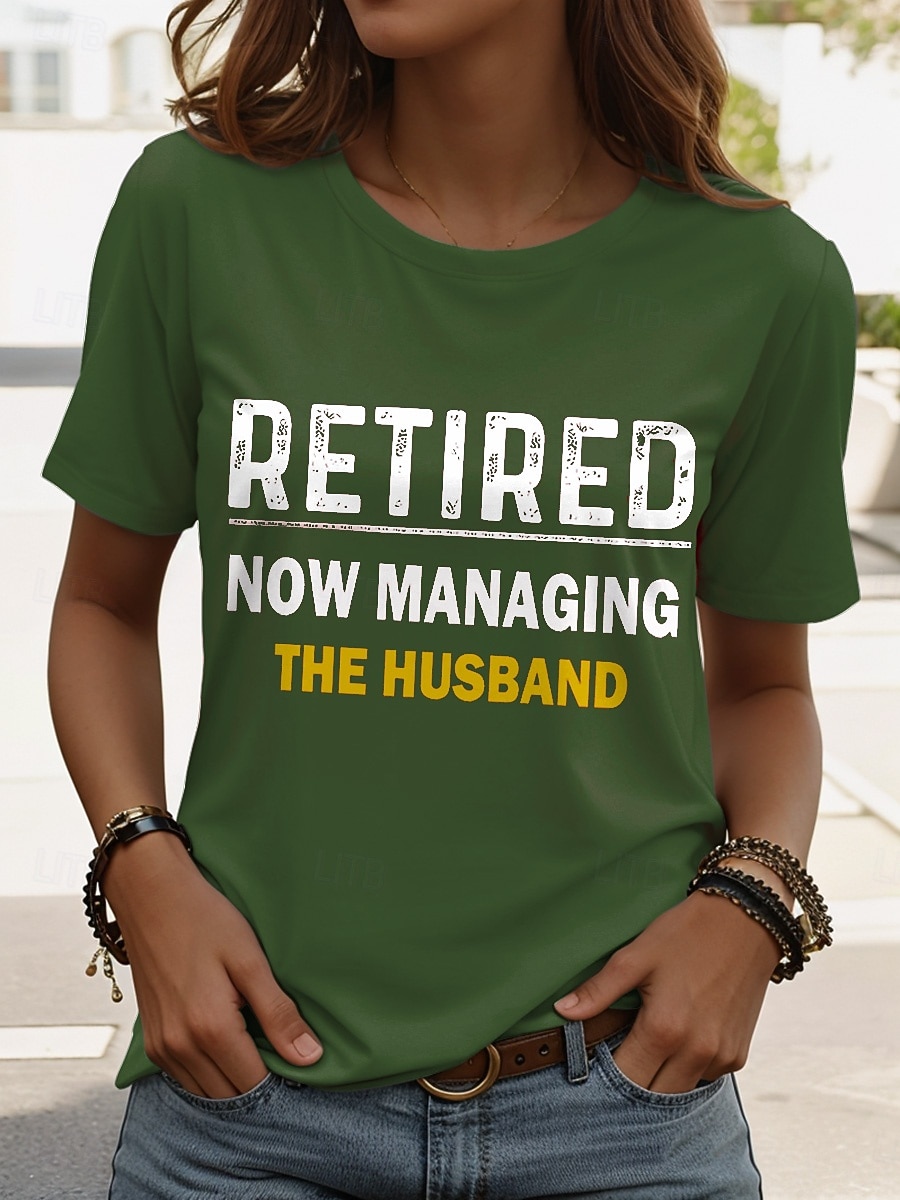Women's T Shirt Retired Graphic Letter Vintage Stylish Classic Short Sleeve Crew Neck Round Neck Regular Tops Daily Weekend Print Black Pink Red Blue Purple Summer 2026 - $22.99 –P2
