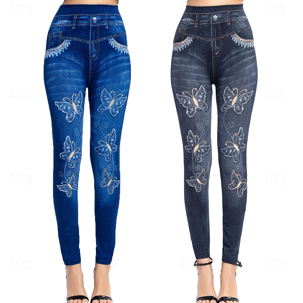 Leggings pour femmes Pantalons Impression 3D Chinos Vacances Streetwear Décontracté Longueur Complète Haute Taille Imprimé Papillon Confortable Doux Agréable Extensible Extérieur Rue Noir Bleu Été de 2025 ? $13.99 –P1
