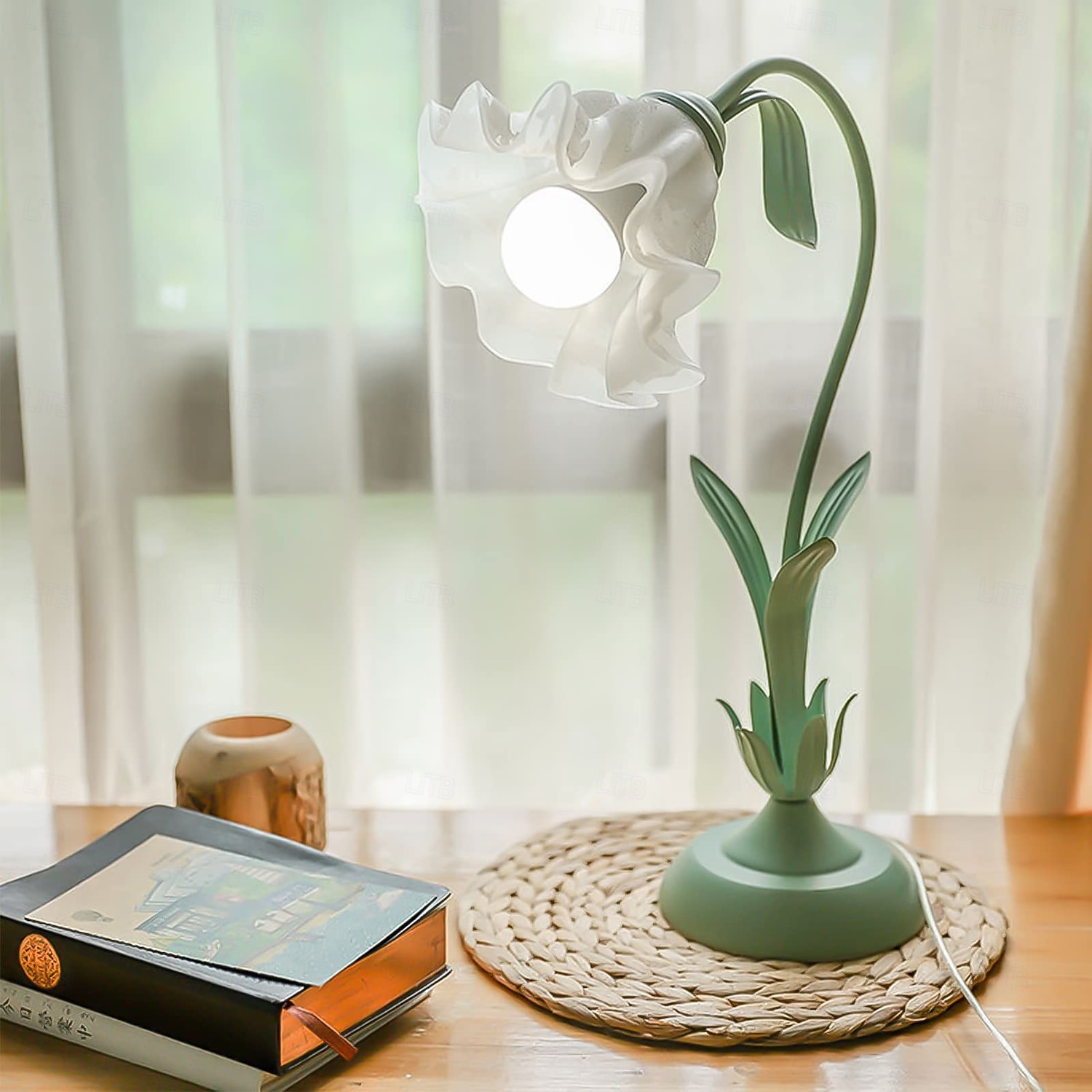 Lanterne à fleurs moderne en verre soufflé, lampe de chevet, veilleuse, 4 modes de couleur, intensité variable, pour chambre à coucher, salon, culot E27 de 2025 ? $66.99 –P8