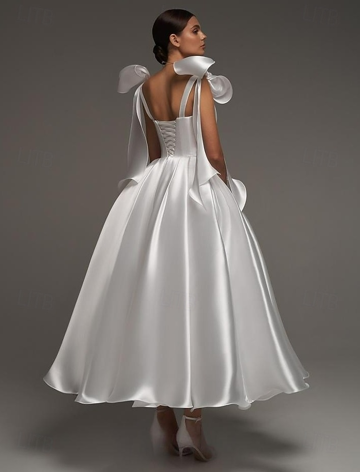 A-Linie Cocktailkleider Elegant Formale Hochzeit knöchellang ärmellos Spaghettiträger Kleid Satin mit Schleife(n) 2025 - $158.99 –P4