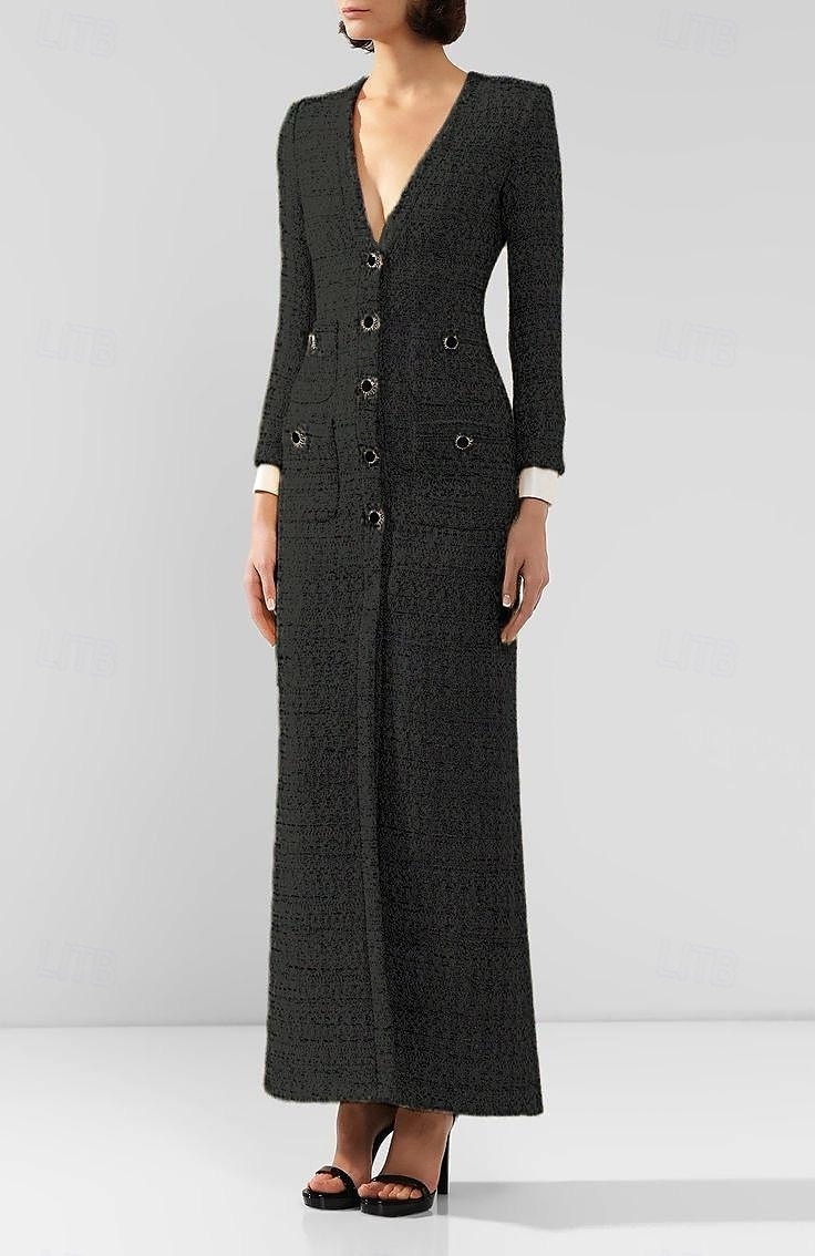 Women's Tuxedo Dress Sheath Formal Wedding Guest Lace Elegant Simple Long  Sleeve Floor Length V Neck Single Breasted 2026 - $207.89