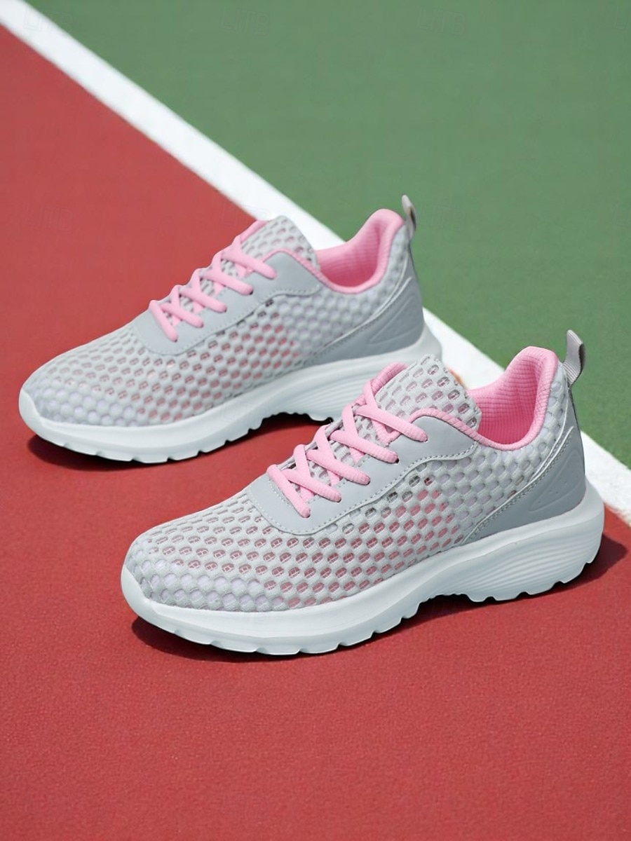Dámské lehké šedé síťované běžecké tenisky se šněrováním pro jogging, fitness a venkovní cvičení 2025 - $26.99 –P3
