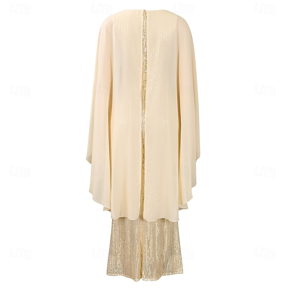 Kleid Mutter der Braut Kleid Elegantes Rundhals Bodenlänglich Chiffon 3/4 Ärmels mit Pailletten 2025 - $69.99 –P9