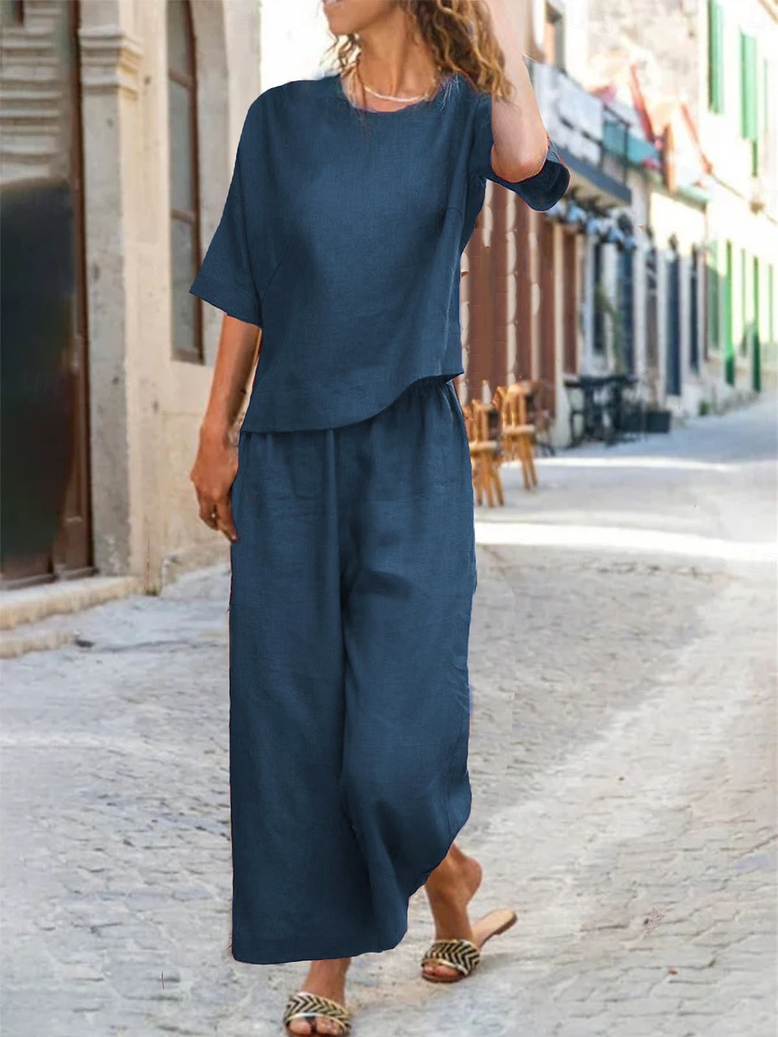 Conjuntos de linho de algodão feminino, conjuntos de duas peças, cor pura, quente, casual, conforto, casa, diário, primavera, outono de 2025 por $22.99 –P9