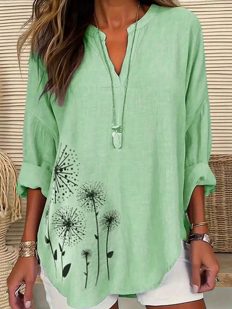 Dame Bluse Blomstret Grafisk Elegant Stilfull Langermet V-hals Vanlige topper Daglig Ferie Trykt mønster Blå Lilla Grønn Kakifarget Sommer Vår 2025 - $24.99 –P3