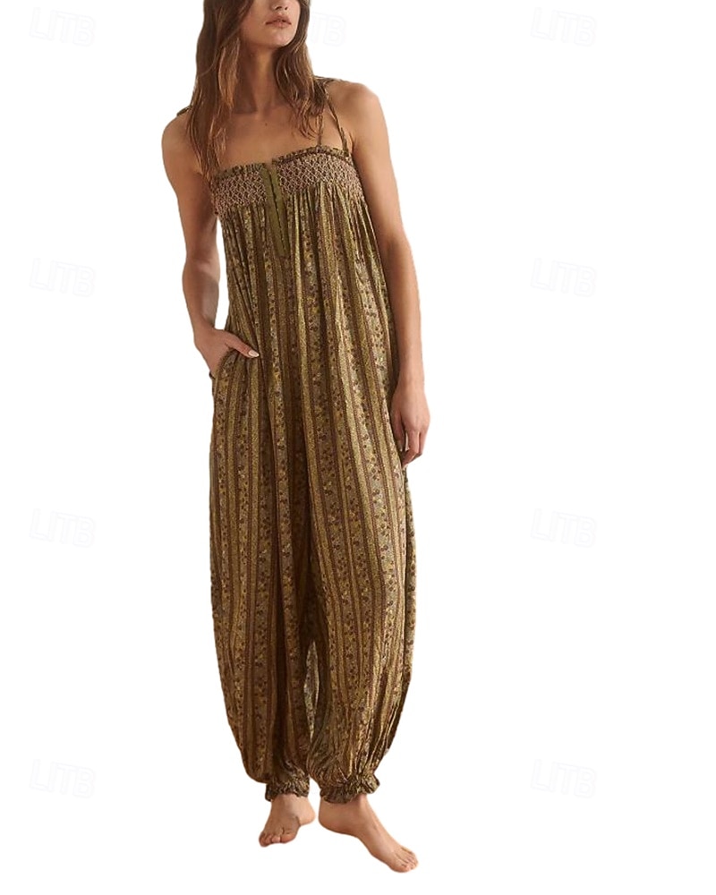 Damen Normal Overall Streetwear Blumen Ärmellos U-Ausschnitt Druck Täglich Wochenende Normale Passform Schwarz Weiß Purpur Sommer 2026 - $31.99 –P2