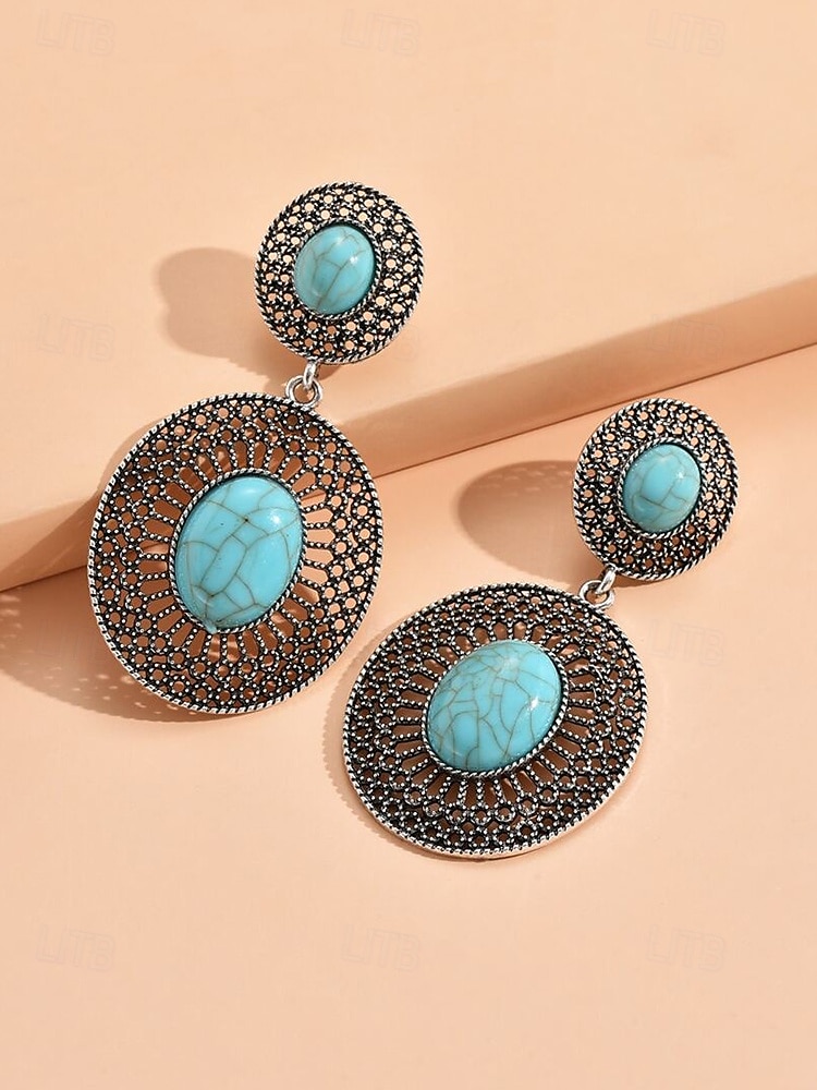 Women's Bohemian Turquoise Drop Earrings – Vintage Western Style Statement Jewelry with Feather and Bead Details for Parties, Festivals and Casual Wear 2025 - $9.99 –P4