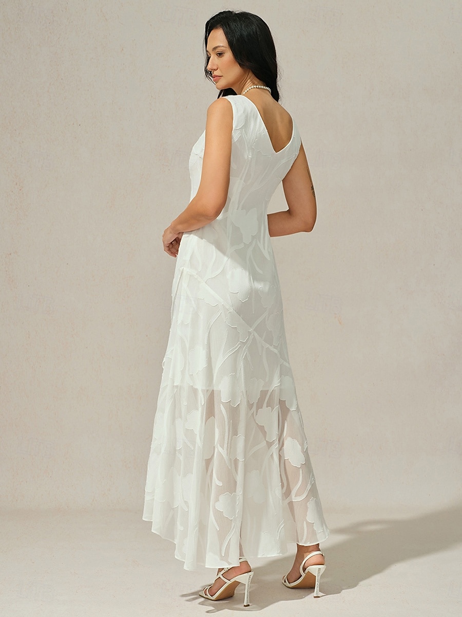 Dames Maxi-jurk Jurk met ruches Elegant Bruiloft Bruiloft gast Avond Feest Normale pasvorm Bloemig Mouwloos U-hals Wit Zomer Lente 2025 - $49.99 –P5