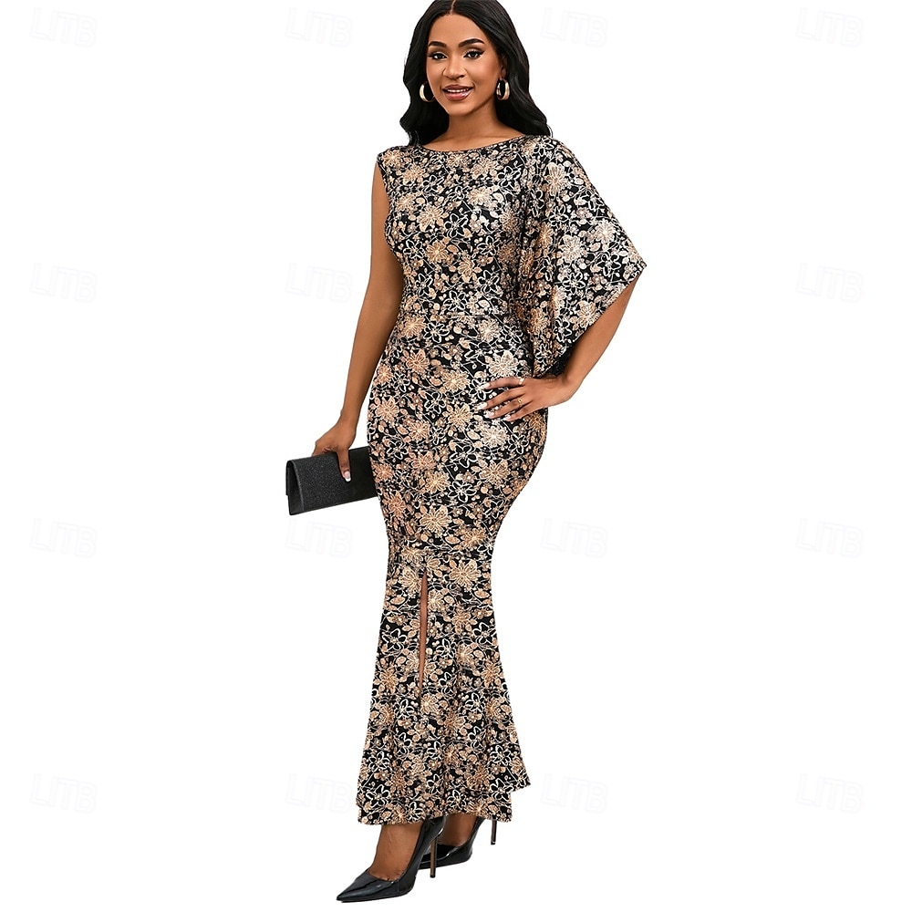 Kleid Mutter der Braut Kleid Elegantes Boot-Ausschnitt Bodenlänges Spitzen Kurzarm mit Pailletten 2025 - $49.99 –P13