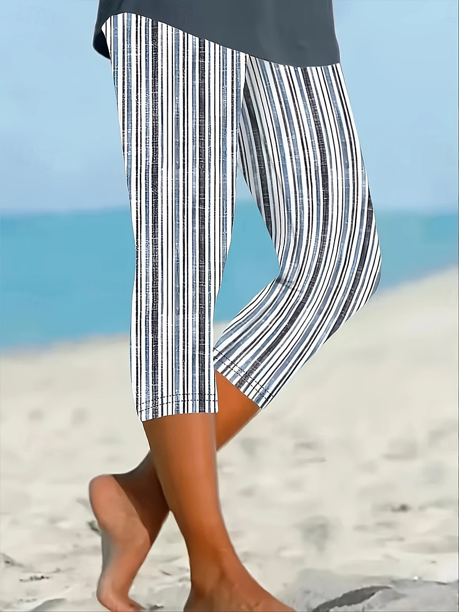 Mulheres Calças Capri Leggings Férias Vintage Moda Comprimento da panturrilha Cintura Alta Gráfico Poá Listrado Estampado Respirável Macio Com Stretch Ao ar livre Férias Rua Preto & Branco Cinzento de 2025 por $18.99 –P1