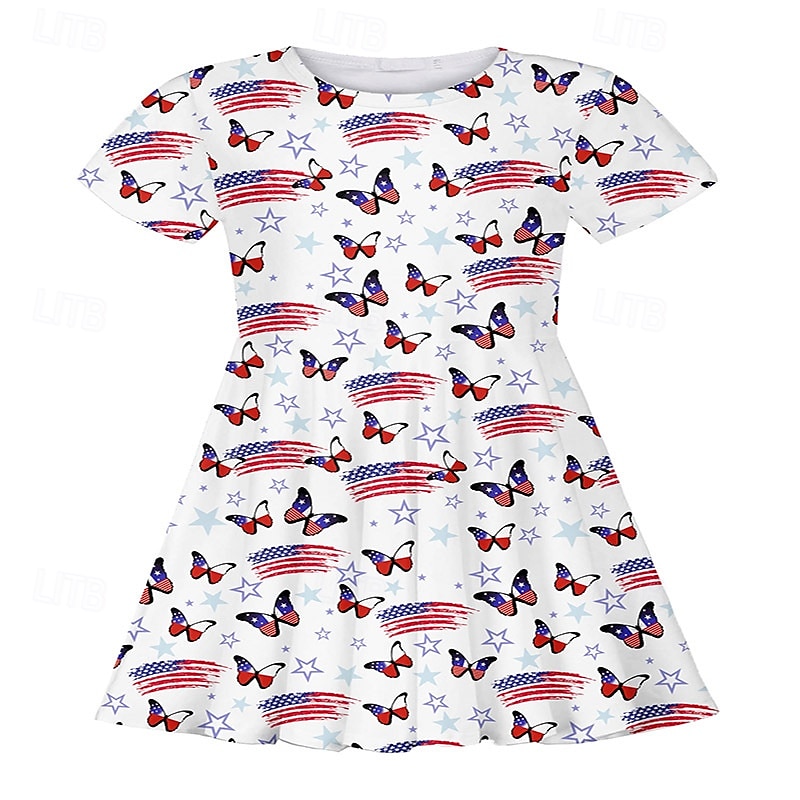 Tyttöjen 3D Sydän Perhonen Mekko Lyhythihainen Kesä Kevät Loma Päivittäin Pyhäpäivä Prinsessa Kaunis Makea Lapset 4-12 vuotta Rento mekko Polvipituinen Normaali 2025 - $15.99 –P1