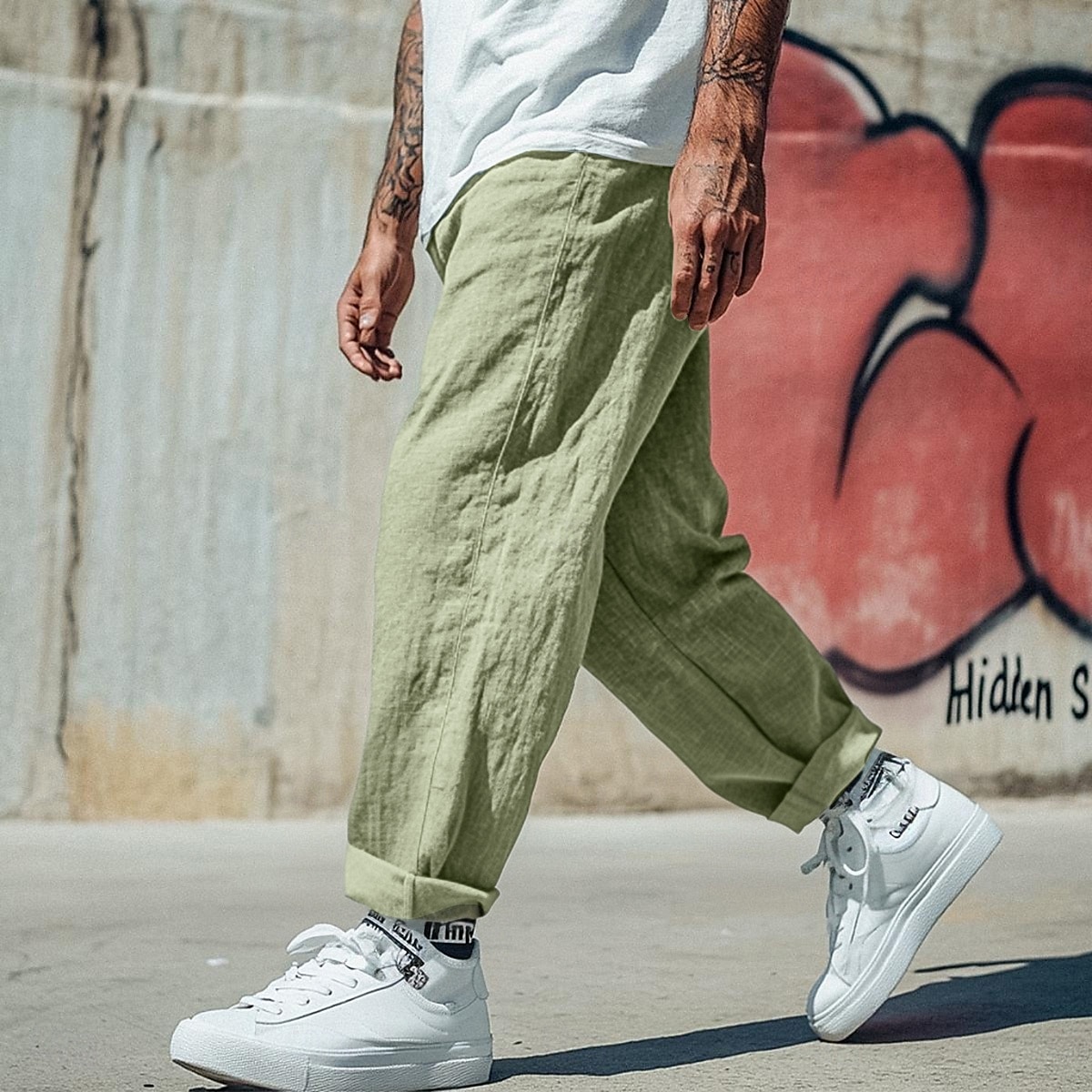 Men's Linen Pants Trousers Summer Pants Baggy Pants Beach Pants Drawstring Elastic Waist Straight Leg Plain Comfort Breathable Full Length Casual Daily Holiday Vacation Fashion Black White 2025 - $20.99 –P8
