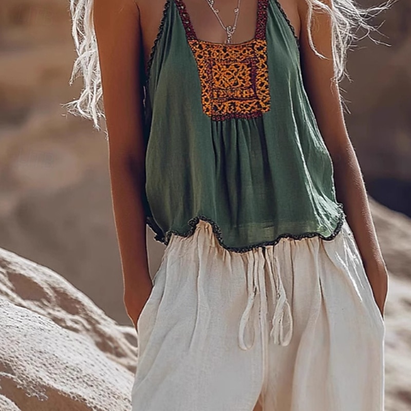 Damen Boho-Hemd Bluse Blume Modern Lässig Boho Ärmellos V Ausschnitt Normale Oberteile Ferien Ausgehen Druck Grün Sommer 2025 - $18.99 –P3