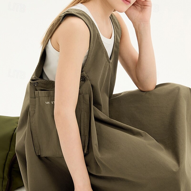 Kids Girls' Dress Solid Color Sleeveless Outdoor Pocket Adorable Basic Cotton Knee-length Casual Dress Bib Summer 4 years+ Brown 2025 - $84.99 –P7