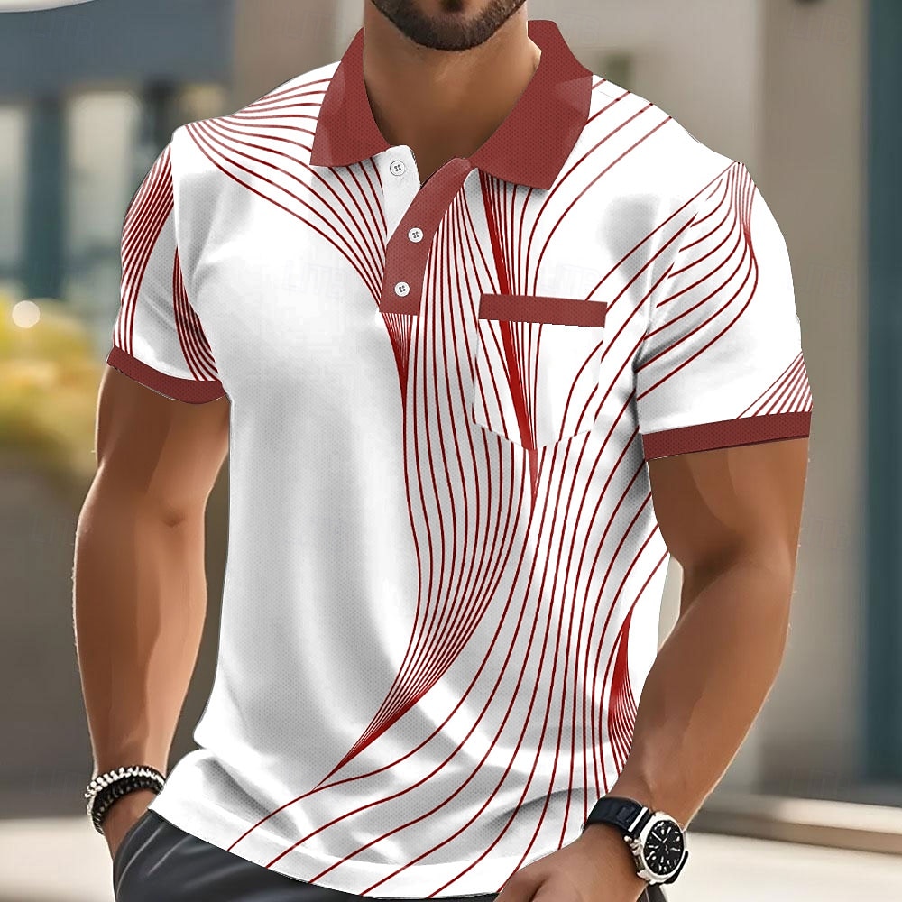 Miesten Geometrinen Viiva Polo Lyhythihainen Poolopaidat Kauluspaidat Business Casual ulko- Urheilu- ja treenivaatteet Arki-asut 3D-tulostus Napit Kesä Musta Rubiini Sininen 2025 - $20.99 –P3